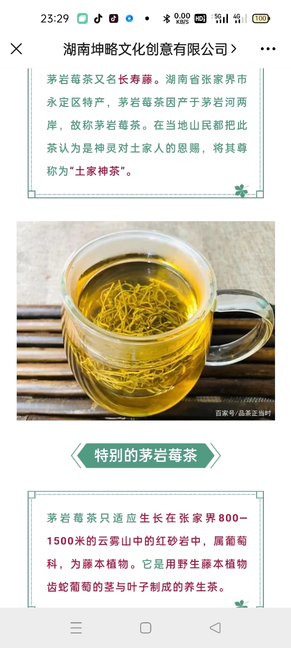 张家界莓茶(古芶藤茶)又称茶王，银丝茶。