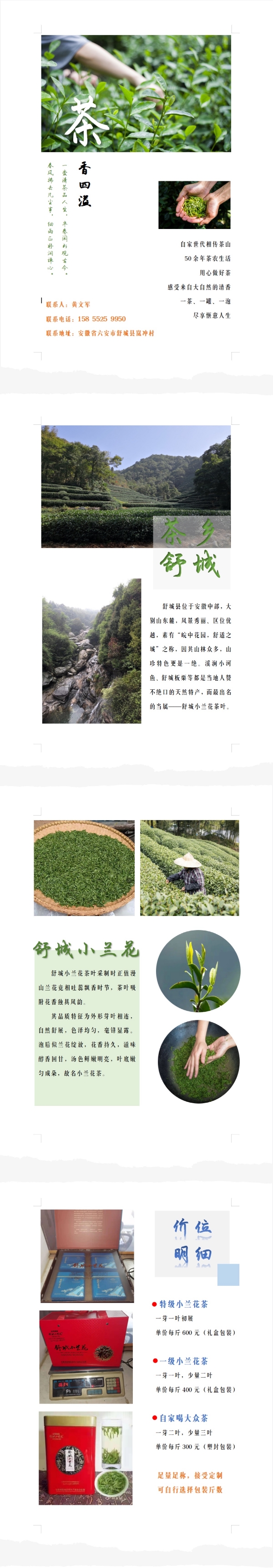 舒城县小兰花一级每斤500元，大众茶每斤280元。